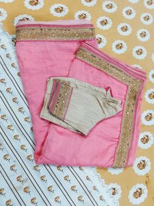 Elegant Pink Saree with Embellished Border