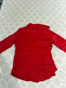 Red Long Sleeve Button-Down Shirt