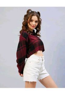 Maroon Plaid Cropped Shirt