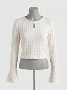Cream Textured Bell Sleeve Top