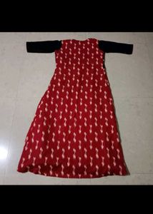 Boho Red Ikat Print Maxi Dress with Black Sleeves