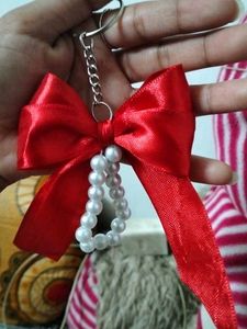Red Bow &amp; Pearl Keychain combo of 3