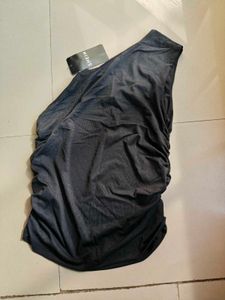 Chic Dark Grey One-Shoulder Top