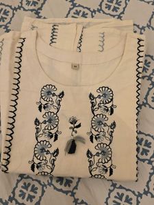Cream Kurta with Blue Floral Embroidery