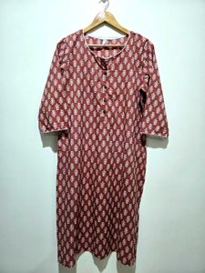 Maroon Printed Cotton Kurta