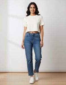 Trendy Blue Raw Hem Jeans