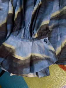Blue Abstract Print Bell Sleeve Top