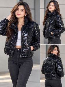 MANGO Shiny Black Puffer Jacket