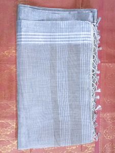 Jacquard Linen Cotton Saree With Chit Pallu