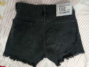 Black Denim Distressed Shorts