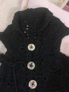 Crochet Black Poncho with Buttons