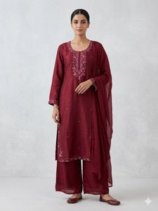 Maroon Embroidered Kurta Set with Palazzo