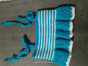 Handmade Crochet Blue &amp; White Striped Top