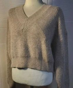 Beige Knit V-Neck Sweater