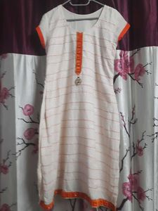 White Kurta with Orange Embellishments