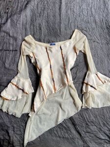 sheer bell fitted ruffled vintage top