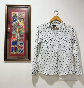 MANGO Casual White Printed Button-Up Shirt
