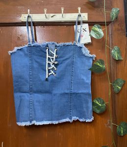 Denim Lace-Up Crop Top
