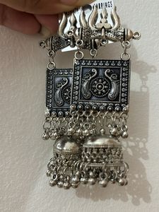 Trishul Shaped Oxidised Jhumka Earrings