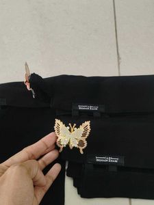 Elegant Black Dupatta with Butterfly Pin