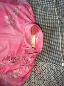 chinese Sheer Pink Floral Print Mini Dress