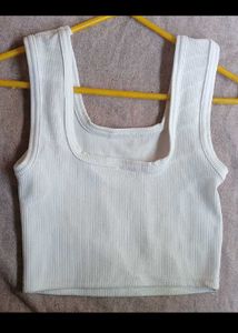 White Ribbed Square Neck Tank Top