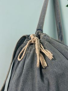 Drawstring Light Blue Denim Backpack