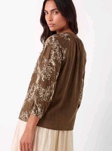 Brown Floral Tie-Neck Blouse