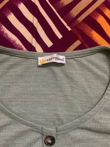 Green Button-Up Long Sleeve Top