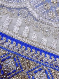 Net Blue &amp; Gold Saree