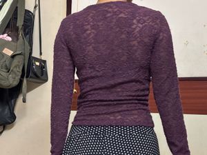 Sheer Purplr Lace Long Sleeve Top