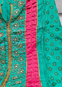 Sea green &amp; Pink Embroidered Kurta Palazzo Set
