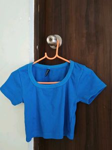 H&m Vibrant Blue Cropped T-Shirt