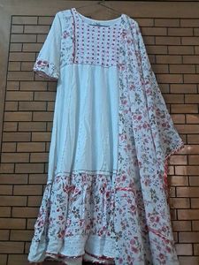 White Floral Print Kurta with Dupatta