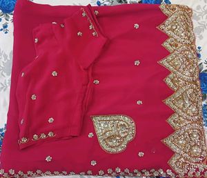 Stunning Pink Embroidered Saree with Blouse