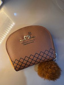 Cute Brown Wallet with Pom Po