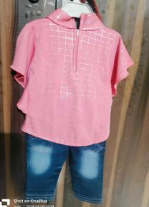 Girls Pink Top &amp; Denim Jeans Set
