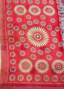 Cream &amp; Red Floral Print Saree