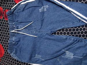 Blue Denim Jogger Pants with Side Stripe