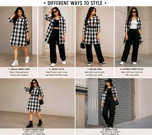 Black & White Checkered Shirt Dress