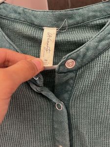 Teal Corduroy Long Sleeve Crop Top