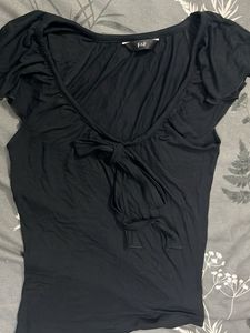 Black Tie-Front Cap Sleeve Top