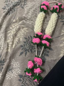 Handmade Crochet Rose &amp; Pearl Necklace
