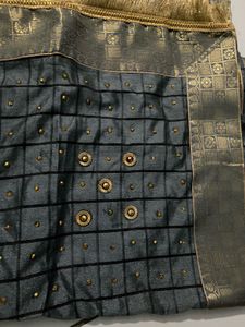 Elegant Grey Saree with Gold Border