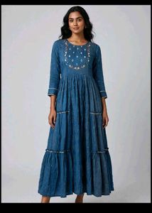 Embellished Teal Kurta with Earrings
