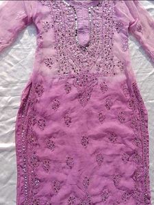 Tie Dry Lavender Chikankari Mirror Work Kurti