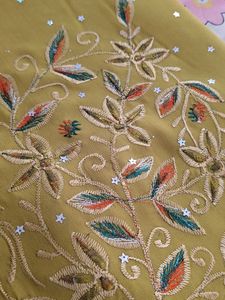 Georgette Embroidered Green Saree