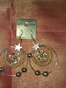 Gold Hoop Earrings with Stars & Flowers