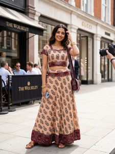 NAVRATRI Peach Paisley Print Lehenga Choli Set