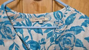 Blue Floral Print A line dress